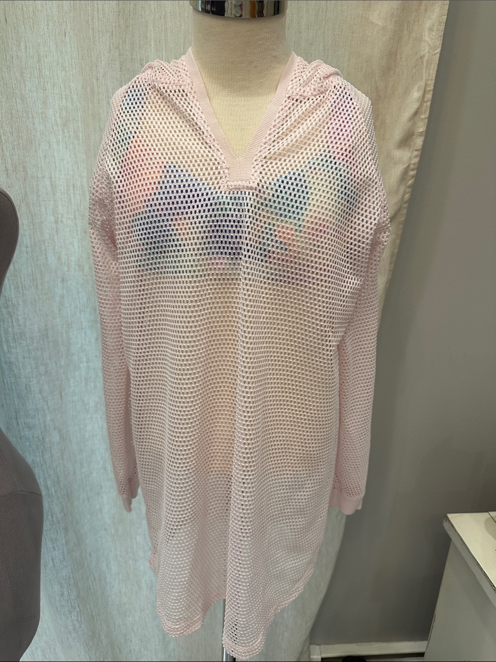 Ideology Pale Pink Mesh Hoodie Cover-Up